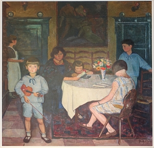 Bildlegende: Jean-Jacques Lüscher: Familienbild, 1925, Öl auf Leinwand, 121 x 117 cm , Foto: Nachlass Jean-Jacques Lüscher 
